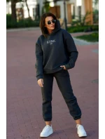 Izolovaná bavlnená súprava, mikina s vyšívacími + nohavicami Grafit