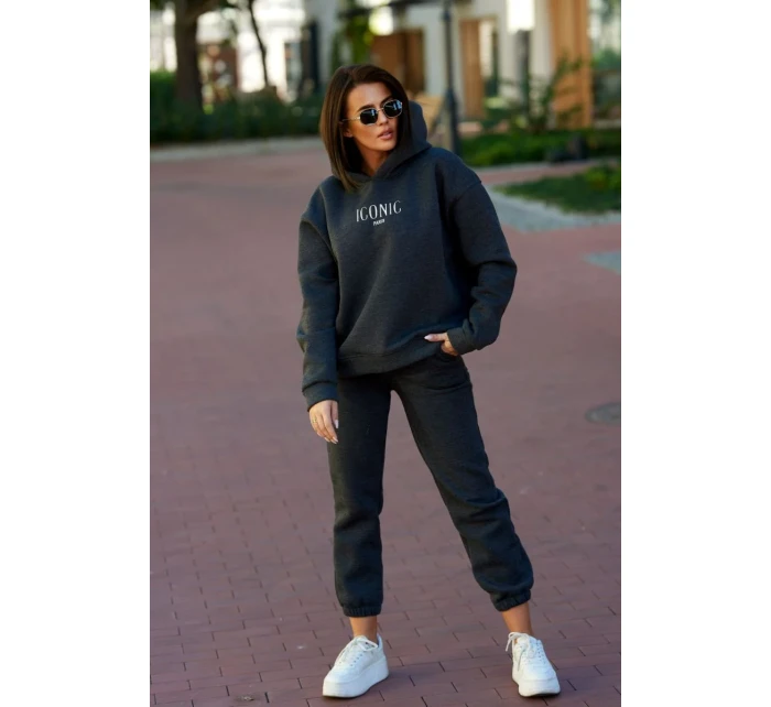 Izolovaná bavlnená súprava, mikina s vyšívacími + nohavicami Grafit