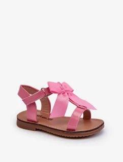 Lakované detské sandále s mašľou na suchý zips, ružové Joratia