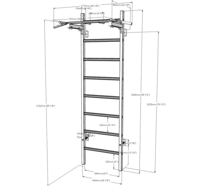 DREVENO-KOVOVÝ GYMNASTICKÝ REBRÍK S HRAZDOU LAVIČKA 221W