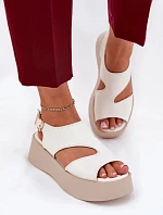 Dámske sandále na platforme 5227 Ecru s béžovou - Ideálna obuv