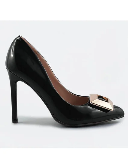 Černé lakované lodičky s ozdobnou přezkou model 17349548 - SWEET SHOES