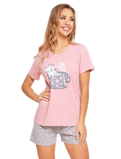 Dámske pyžamo Catuccino ružové s mačkou