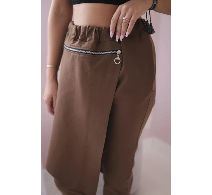 Punto Milano Zimní kalhoty s ozdobným zipem hnědý Punto Milano Zimní kalhoty s ozdobným zipem hnědý