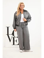 Dámska súprava vo veľkosti Plus Size s mikinou na zips a širokými nohavicami v grafitovej farbe