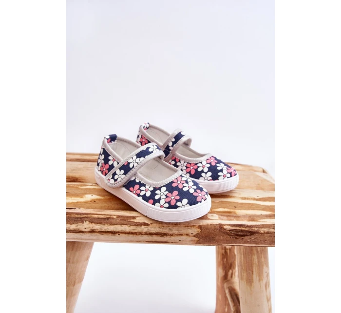Dziecięce Baleriny W Kwiatuszki Granatowo-Szare Noah Dziecięce Baleriny W Kwiatuszki Granatowo-Szare Noah