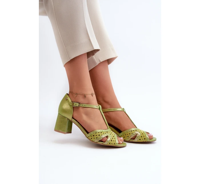 Dámské kožené sandály na podpatku model 21662550 - Maciejka