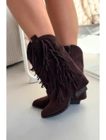 Dámské kožené boty s třásněmi na podpatku čokoládové Gralina Dámské kožené boty s třásněmi na podpatku čokoládové Gralina