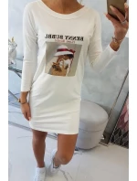 Šaty s potiskem model 18744170 ecru - K-Fashion