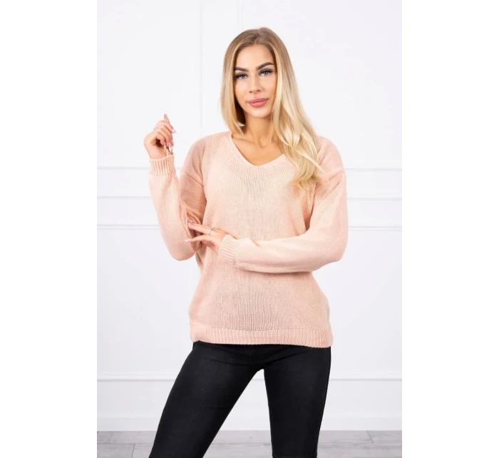 Sveter s výstrihom do V, púdrovo ružový