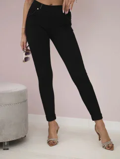 Bavlnené nohavice s lemom na vreckách čierne