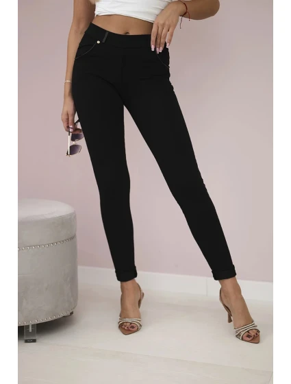 Bavlnené nohavice s lemom na vreckách čierne