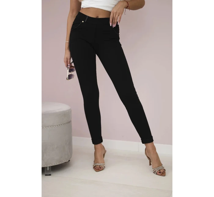 Bavlnené nohavice s lemom na vreckách čierne