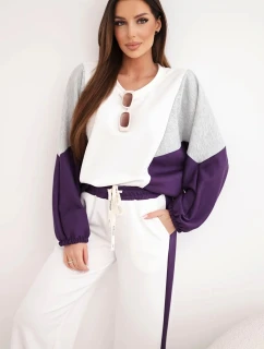 Dámsky motýlí set s voľnou mikinou a širokými nohavicami tmavo fialový