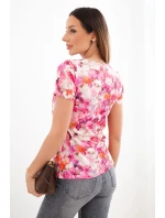 Dámská viskózová žebrovaná halenka s květinovým potiskem fuchsiová