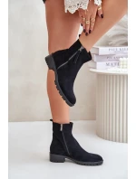 Botky Z Eko Semiše Na Plochém Podpatku Černé model 21676699 - Boto Botky Z Eko Semiše Na Plochém Podpatku Černé model 21676699 - Boto