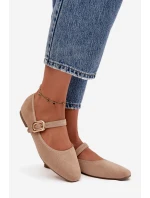 Baleríny s páskem a zlatým sponou Eko semiš Béžové model 21744478 - Boto