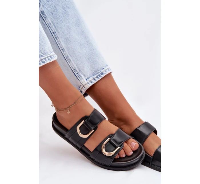 Eko Kožené Dámské Pantofle S Pásky Černé Rosinessa