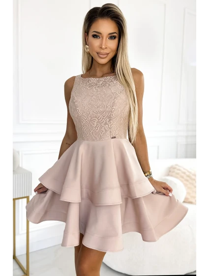 LAURA Béžové dámské rozšířené šaty s vrchní částí model 20069977 - numoco LAURA Béžové dámské rozšířené šaty s vrchní částí model 20069977 - numoco