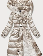 Dámska dlhá bunda s opaskom béžová (AG1-J9090)