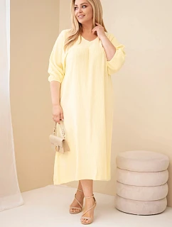 Dámske plus size bavlnené mušelínové šaty s výstrihom do V žlté