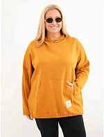 Dámska mikina z viskózy vo veľkosti plus size s kapucňou a klokaním vreckom, horčicová