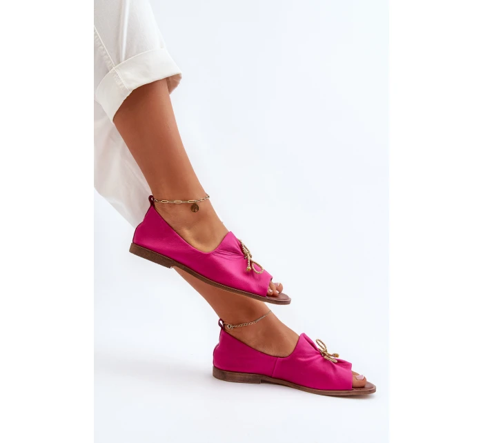 Zazoo 2660 Skórzane Baleriny Damskie Fuksja