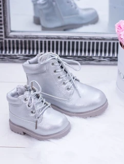 Dziecięce Ocieplane Srebrne Trapery Botki Dexter