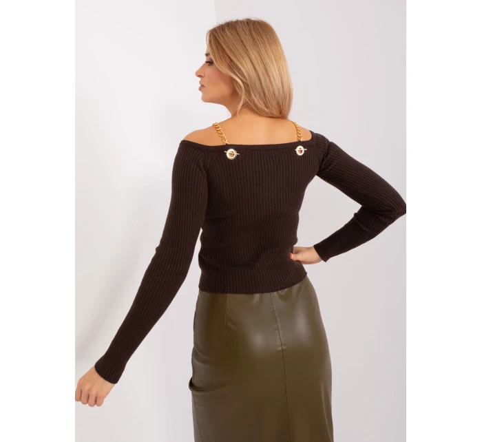 Sweter EM SW model 19069264 ciemny brązowy - FPrice Sweter EM SW model 19069264 ciemny brązowy - FPrice