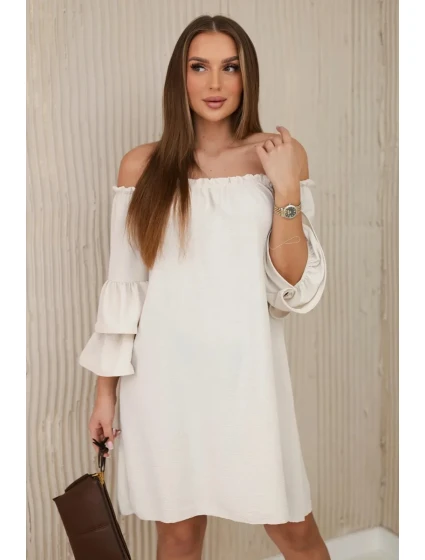 Španělské šaty s volánky na rukávu béžový Španělské šaty s volánky na rukávu béžový