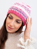 Dámska zimná čiapka s farebným vláknom a elastickou šnúrkou K352 malinová