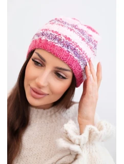Dámska zimná čiapka s farebným vláknom a elastickou šnúrkou K352 malinová
