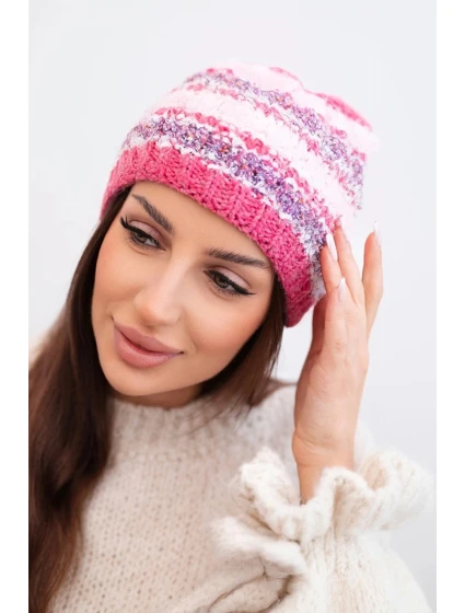 Dámska zimná čiapka s farebným vláknom a elastickou šnúrkou K352 malinová