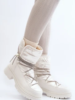 Dámské bílé zimní boty s ozdobným šněrováním model 21645231 - Boto
