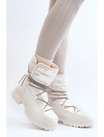 Dámské bílé zimní boty s ozdobným šněrováním model 21645231 - Boto