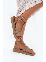 Sandały Damskie Na Platformie Ze Złotym Detalem Khaki Kartia Sandały Damskie Na Platformie Ze Złotym Detalem Khaki Kartia