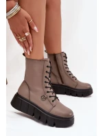 Botki Workery Damskie Na Platformie Ocieplane Vinceza 58588 Ciemnobeżowe