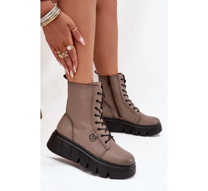 Botki Workery Damskie Na Platformie Ocieplane Vinceza 58588 Ciemnobeżowe