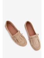 Dámské mokasíny s šněrováním a třásněmi Béžové Glorina