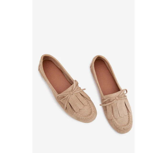 Dámské mokasíny s šněrováním a třásněmi Béžové Glorina