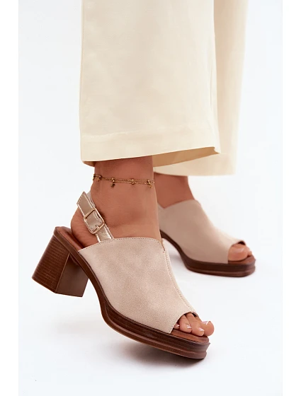 Kožené semišové sandály na podpatku Vinceza Béžové