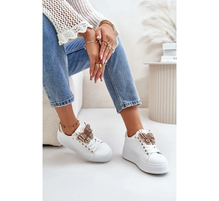 Dámske tenisky na platforme s motýľom bielo-zlaté Naritevia Dámske tenisky na platforme s motýľom bielo-zlaté Naritevia