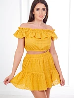 Vyšívaná súprava s horčicovou blúzkou s bodkami