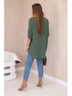 Blúzka s predĺženým chrbtom khaki