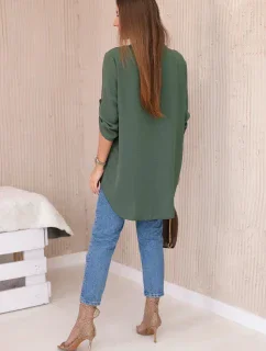 Blúzka s predĺženým chrbtom khaki