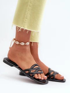 Klapki Damskie Eko Skórzane Na Płaskim Obcasie Czarne Moldela