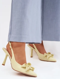 Dámské sandály na podpatku s mašlí Žluté model 22027955 - Boto