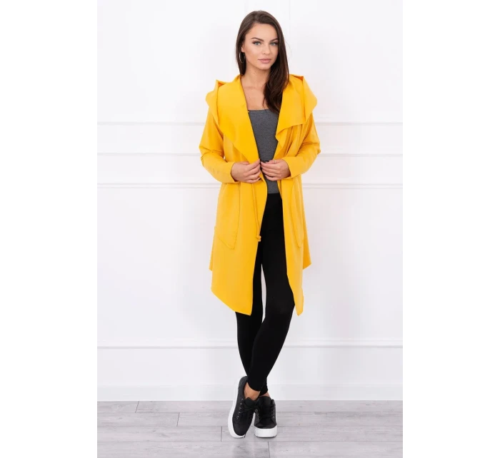 Voľná bunda s kapucňou v horčicovej farbe
