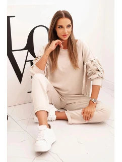 Dámská souprava máslová s třásněmi na rukávech béžová