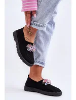 Dámske tenisky Slip-on s kameňmi Black Simple